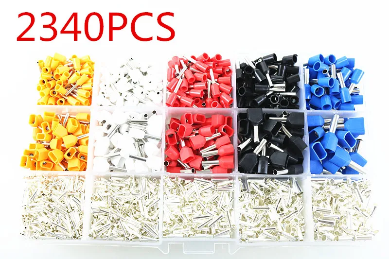 

2340pcs/lot mixed 15 models Dual Bootlace Ferrule Kit Electrical Crimp Crimper cord wire end terminal block