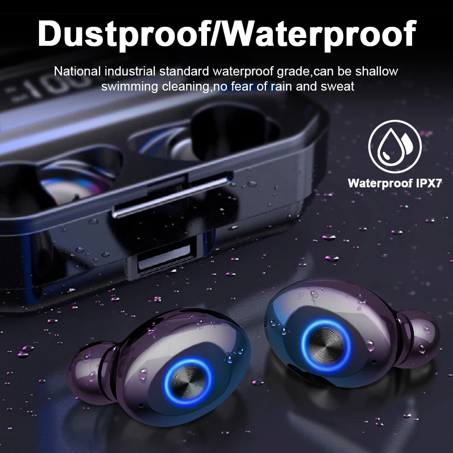 TWS 5 0 Bluetooth наушники гарнитура для видеоигр IPX7 водонепроницаемый с светодиодный
