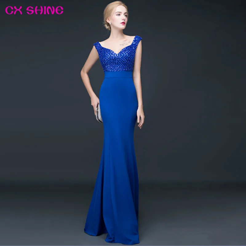 

CX SHINE sweet heart blue black red beading mermaid trumpet long evening dresses robe de soiree long prom party dress Vestidos