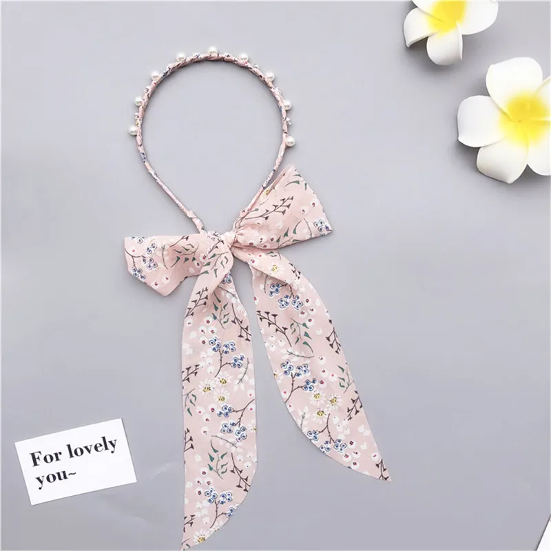 pink Ruoshui Женская печатная атласная лента для волос с бантом из ленты жемчужные туфли-лодочки повязка на голову для девочек, женские аксессуары для волос прическа и сердечком и повязка на голову, повязка на голову для женщин диадема - Цвет: pink