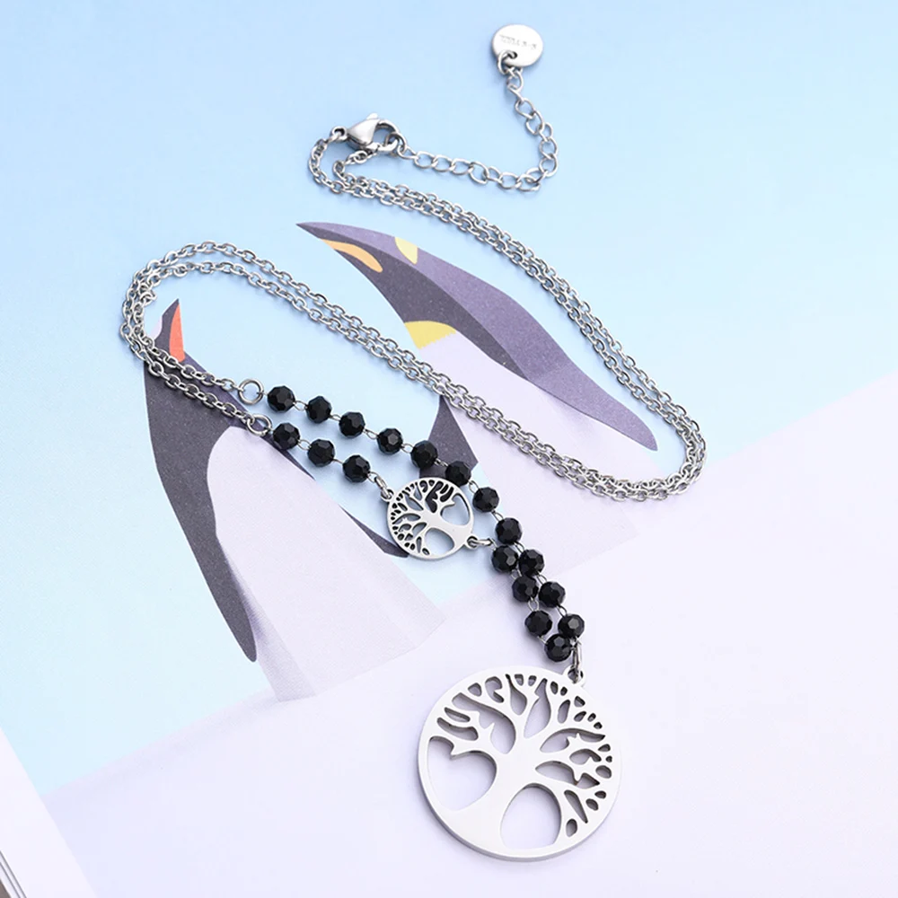 Ожерелье с кулоном из нержавеющей стали Древо жизни для женщин длинное ожерелье