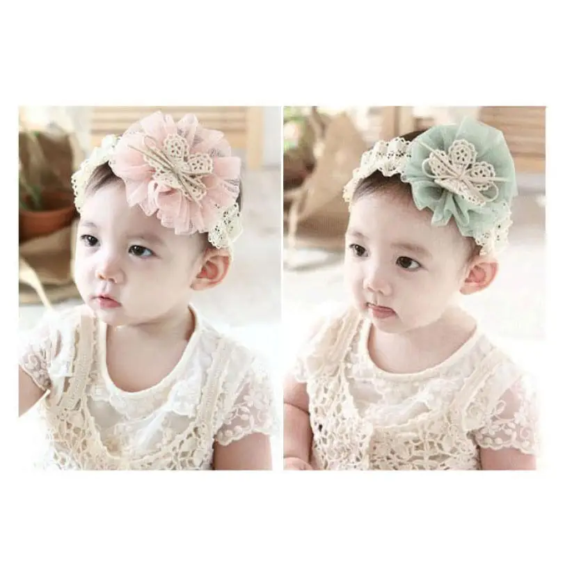 Недорогая Красивая эластичная повязка на голову Детская с цветами кружевная