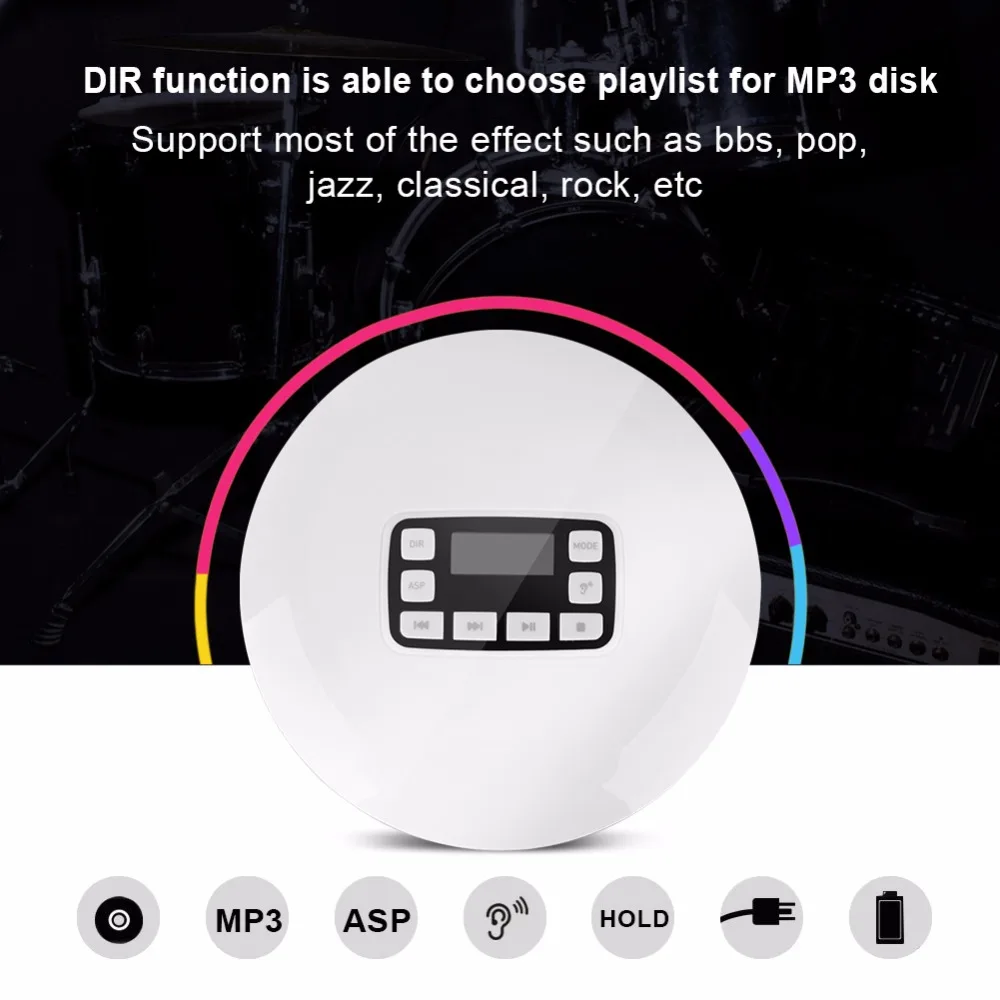 Белый ЕС Plug lcd Портативный AUX CD плеер+ наушники для MP3/CD/CD-R/CD-RW диск стиль cd-плееров