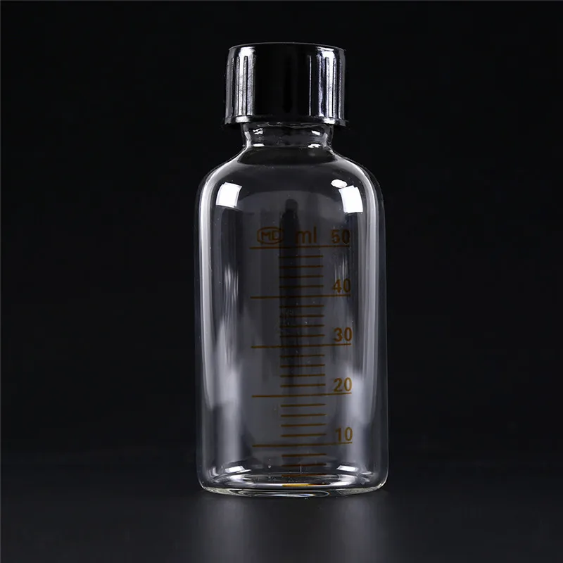 New 50ML Plastic Black Screw Cap On Cover Graduation Sample Vials Round Glass Reagent Bottle |