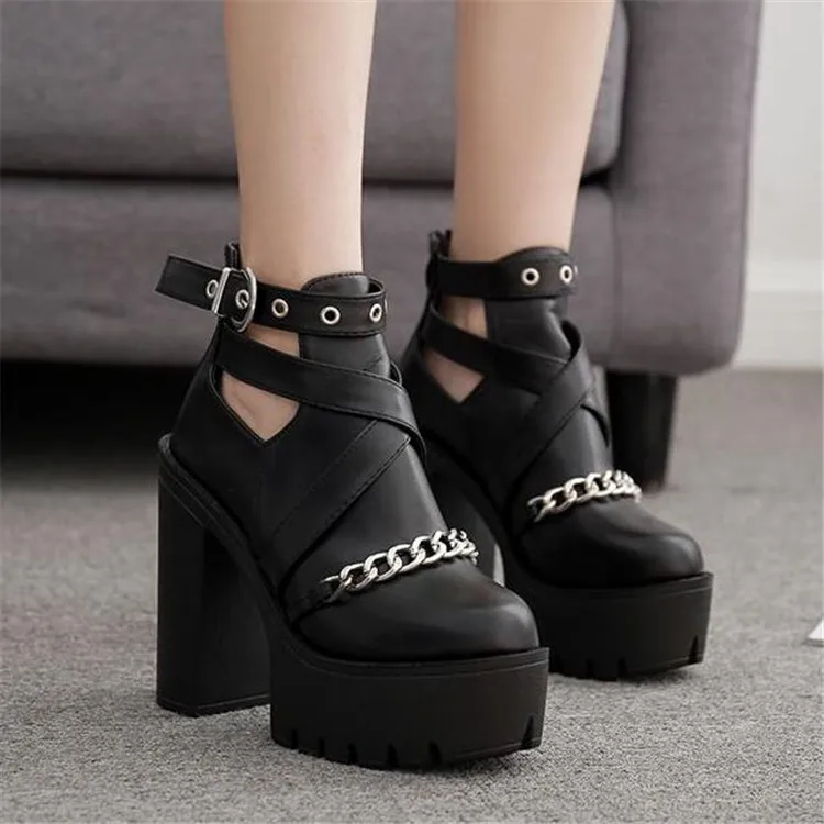 Женские гладиаторские туфли PXELENA готические лодочки на толстой платформе очень
