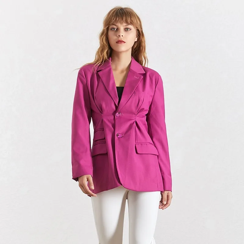 rosered TWOTWINSTYLE, летний однотонный блейзер для женщин, воротник с лацканами, длинный рукав, пуговица, большой размер, пальто, женская модная одежда, Новинка - Цвет: rosered