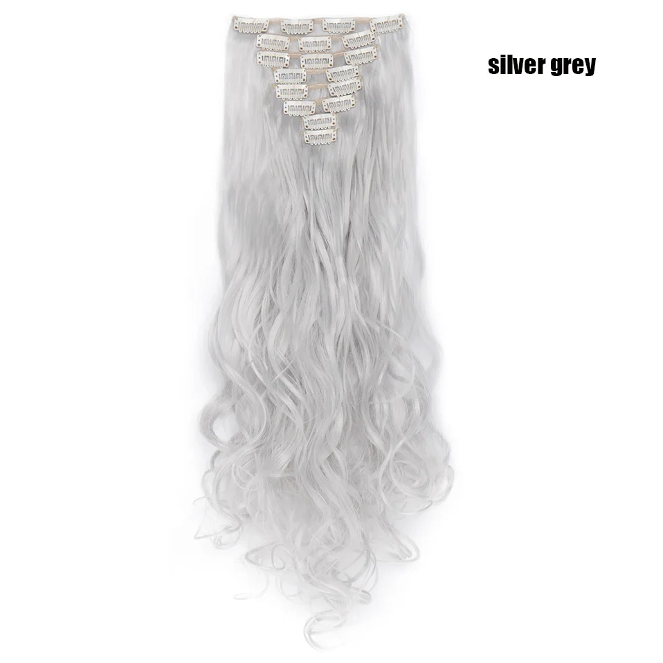 silver grey SNOILITE 2" 8 шт./компл. длинные волнистые натуральные заколки для наращивания волос высокотемпературный волоконный шиньон синтетические 18 клипов в прическе - Цвет: silver grey
