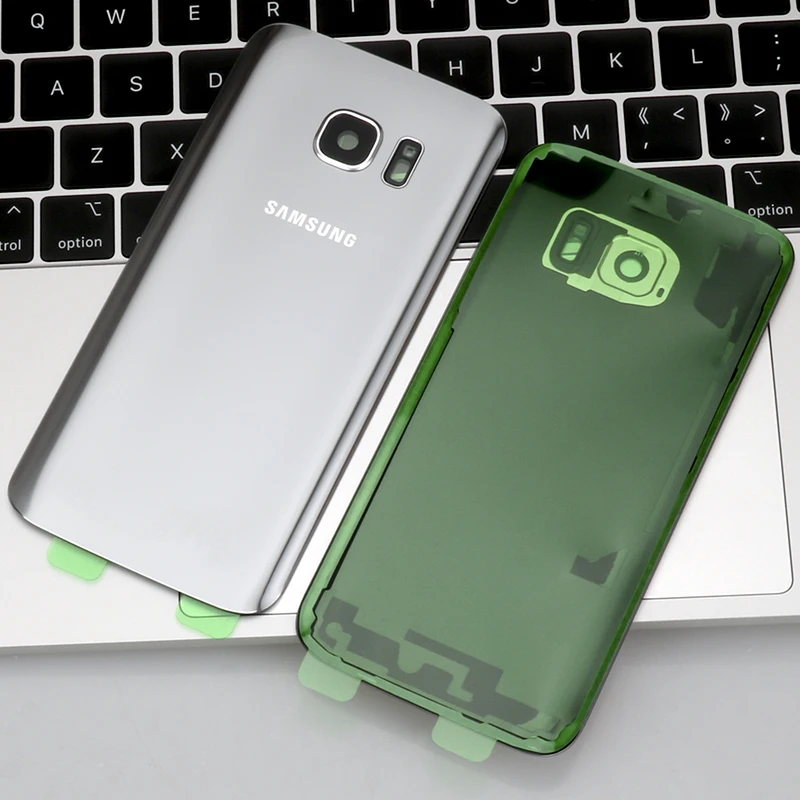Чехол на заднюю батарейку для samsung Galaxy S7 G930F, Задняя стеклянная крышка корпуса+ наклейка+ стеклянная рамка для объектива камеры