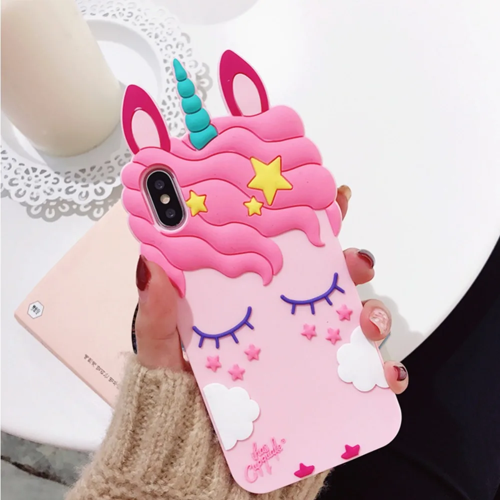 Чехол для iPhone 5S 6 6S 7 8 Plus X мягкий силиконовый чехол телефона с 3D рисунком единорога