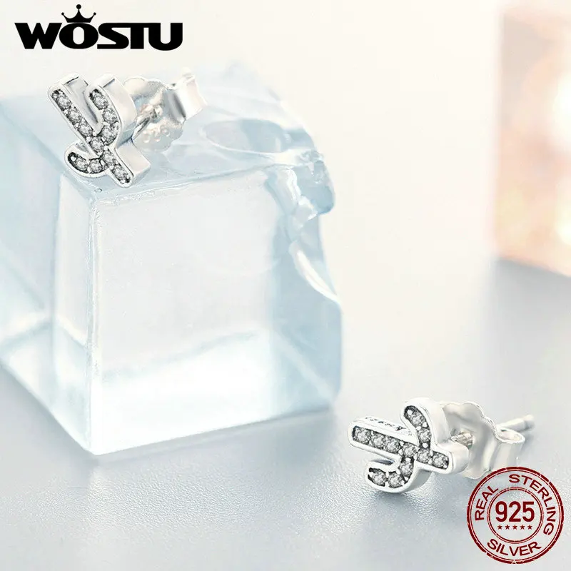 WOSTU хит продаж 925 пробы серебро освежающий кактус прозрачный CZ трендовые