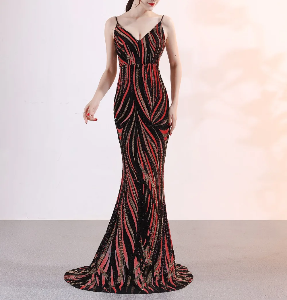 Женское ТРАПЕЦИЕВИДНОЕ ПЛАТЬЕ С V образным вырезом и блестками из спандекса без