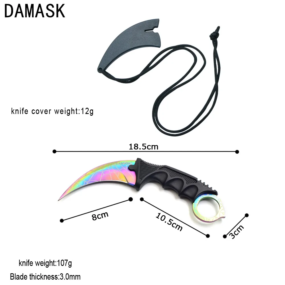 Дамасская нержавеющая сталь открытый нож Карманный Karambit выживание охота