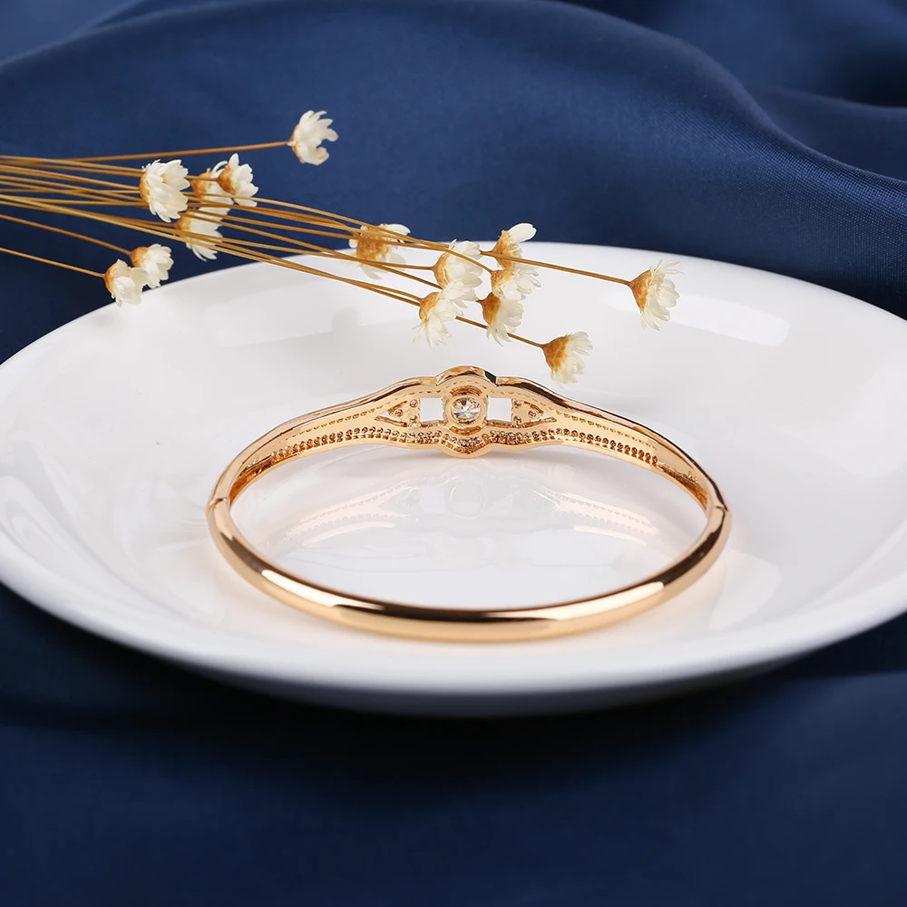 Дизайн специальный микро-воск инкрустация белые стразы 585 розовое золото Природный Цирконий Браслет для женщин Свадебная вечеринка элегантные ювелирные изделия