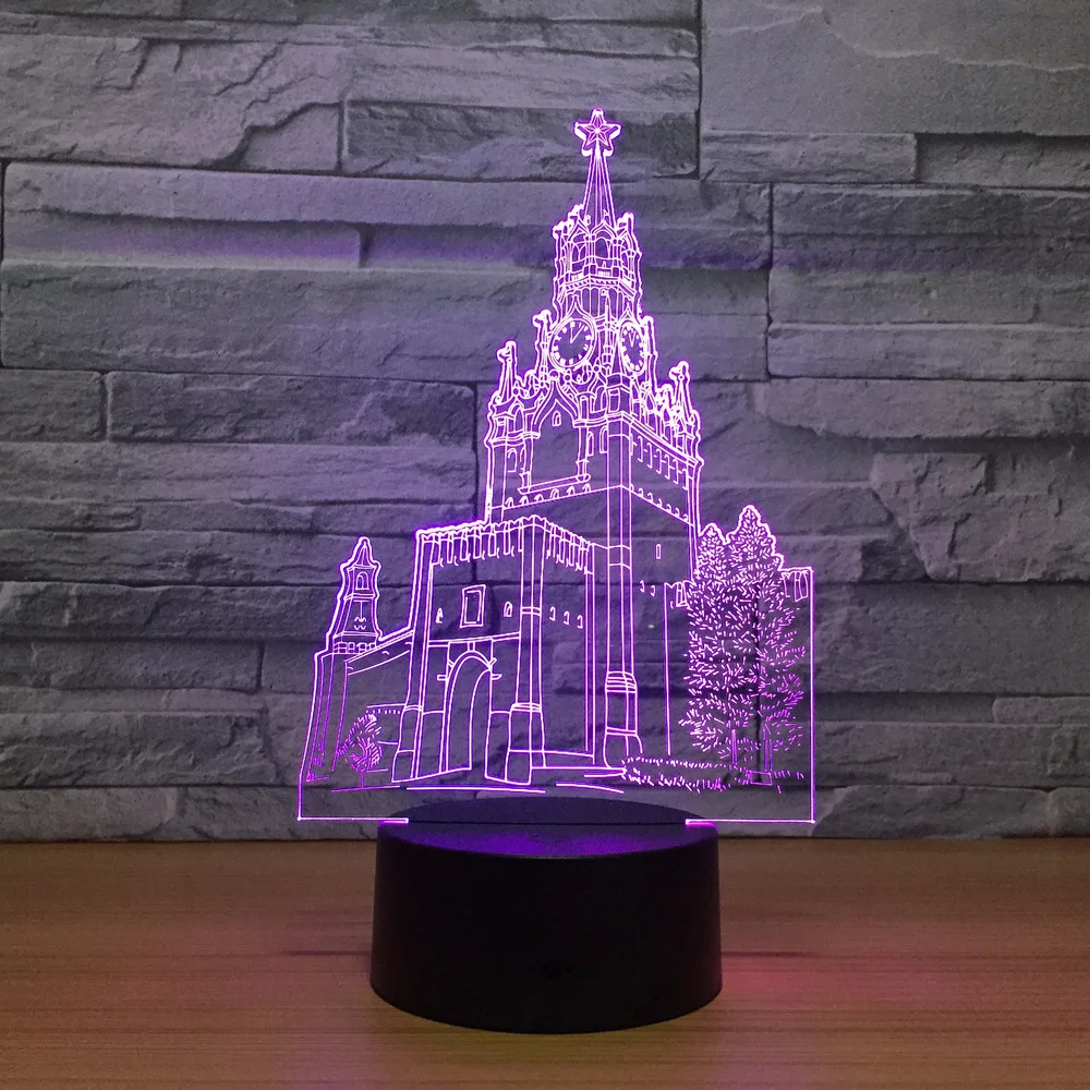 Часы башня здание 3D иллюзия Лампа 7 цветов визуальный Led ночные светильники для