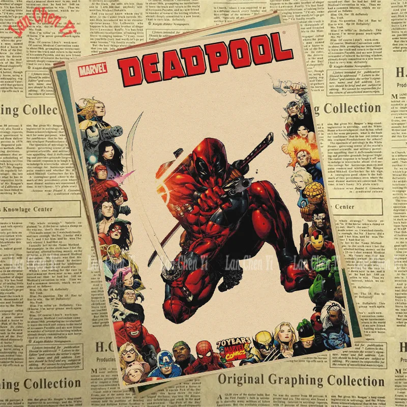 Кофе Дэдпул 2 супергерой DC Marvel горячий фильм Забавный художественный плакат живопись печать домашний декор для стен - Цвет: Кофе