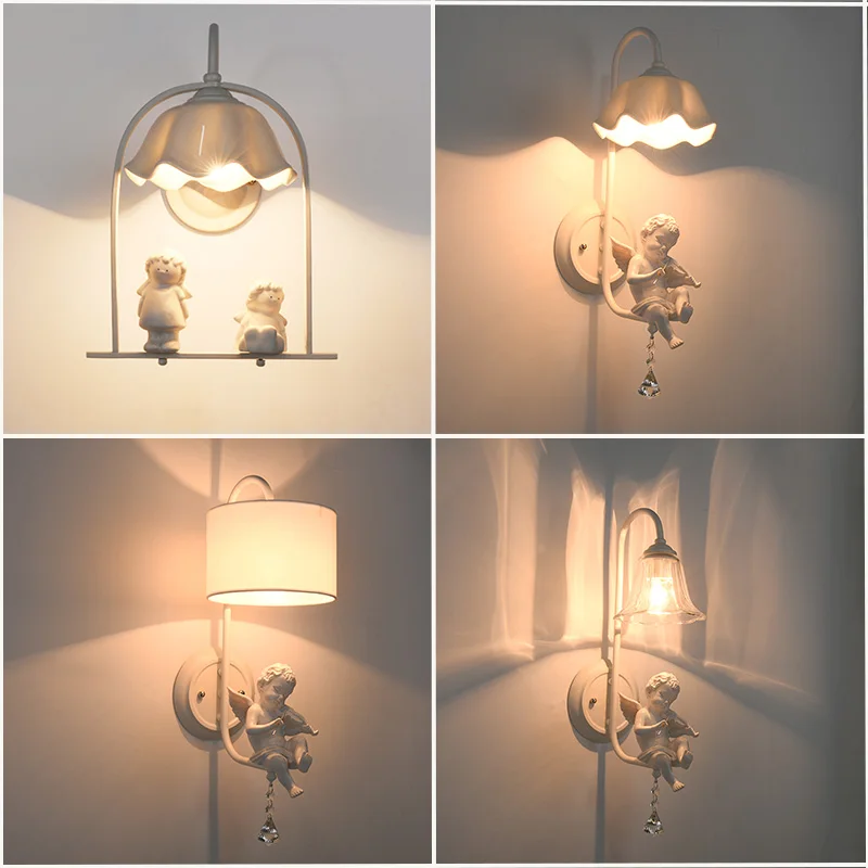 

LED wall lamp Nordic American country garden angel wall lamp bedside living room bedroom study foyer wall lamp vintage wall lamp
