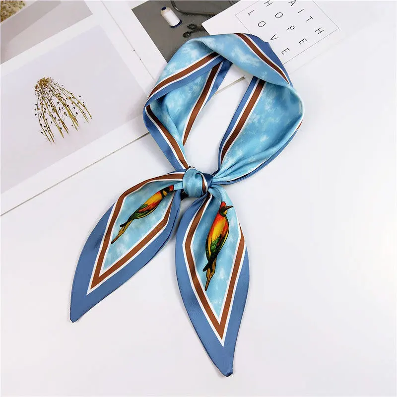 05 Fashion Hair Scarf For Women Neckerchief Cute Tie Wrist Ribbons Print Silk Satin Bag Scarfs Long Skinny Scarves For Ladies - Цвет: 05