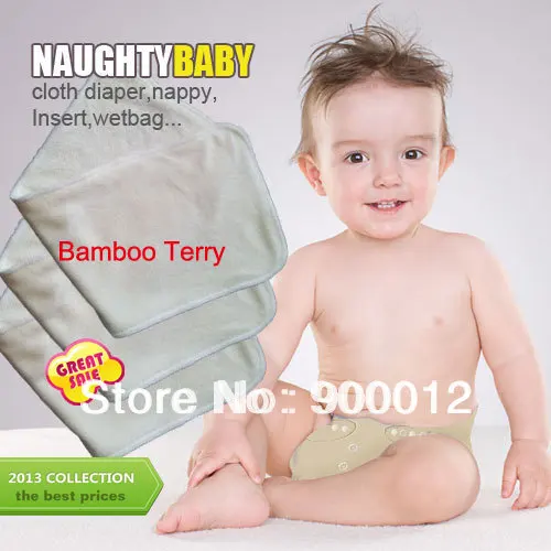 Free Shipping Natural Fiber Bamboo Terry  Absorption Bamboo Terry (4 layers) 2+2 Cloth Diapers Pads Inserts nappy 100 pcs
