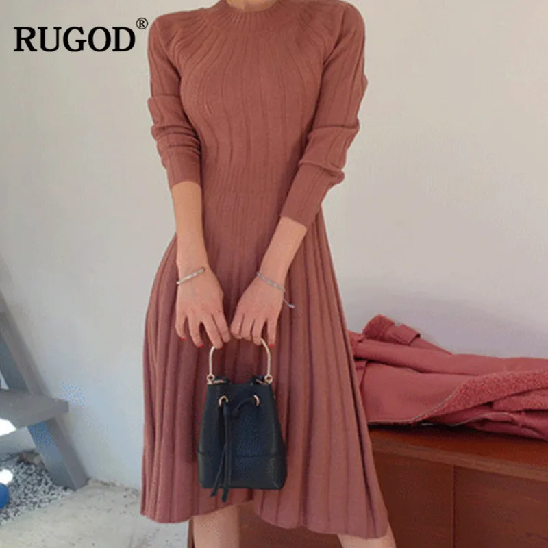 Женское винтажное платье-свитер RUGOD однотонное мягкое трикотажное с длинным