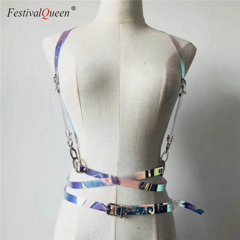 Festivalqueen Соблазнительные хендмейд прозрачные блестки для ногтей портупея с чокером крест Ремни шипы цепочка Бусы из Клубные вечерние женские поясной ремень