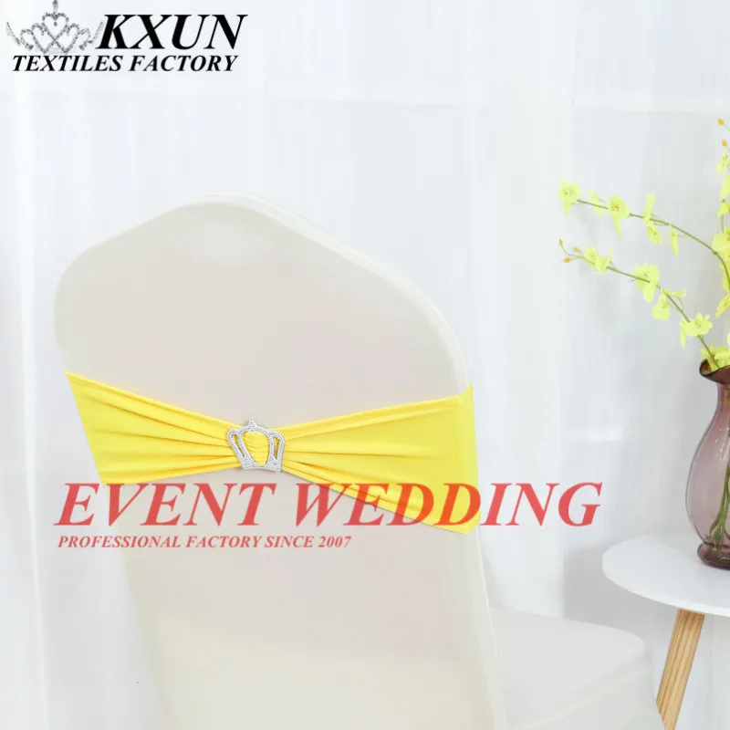 

White Lycra Spandex Chair Cover With Free Crown Buckle Lycra Chair Band For Wedding Event Decoration
