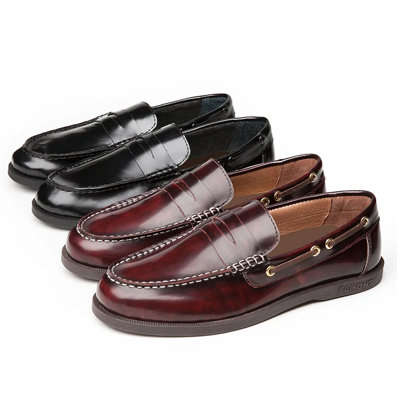 Egmont EG-89 Spring Summer Boat Shoes Mens Casual Loafers Genuine Leather Patent Solid Handmade Comfortable Breathable | Обувь