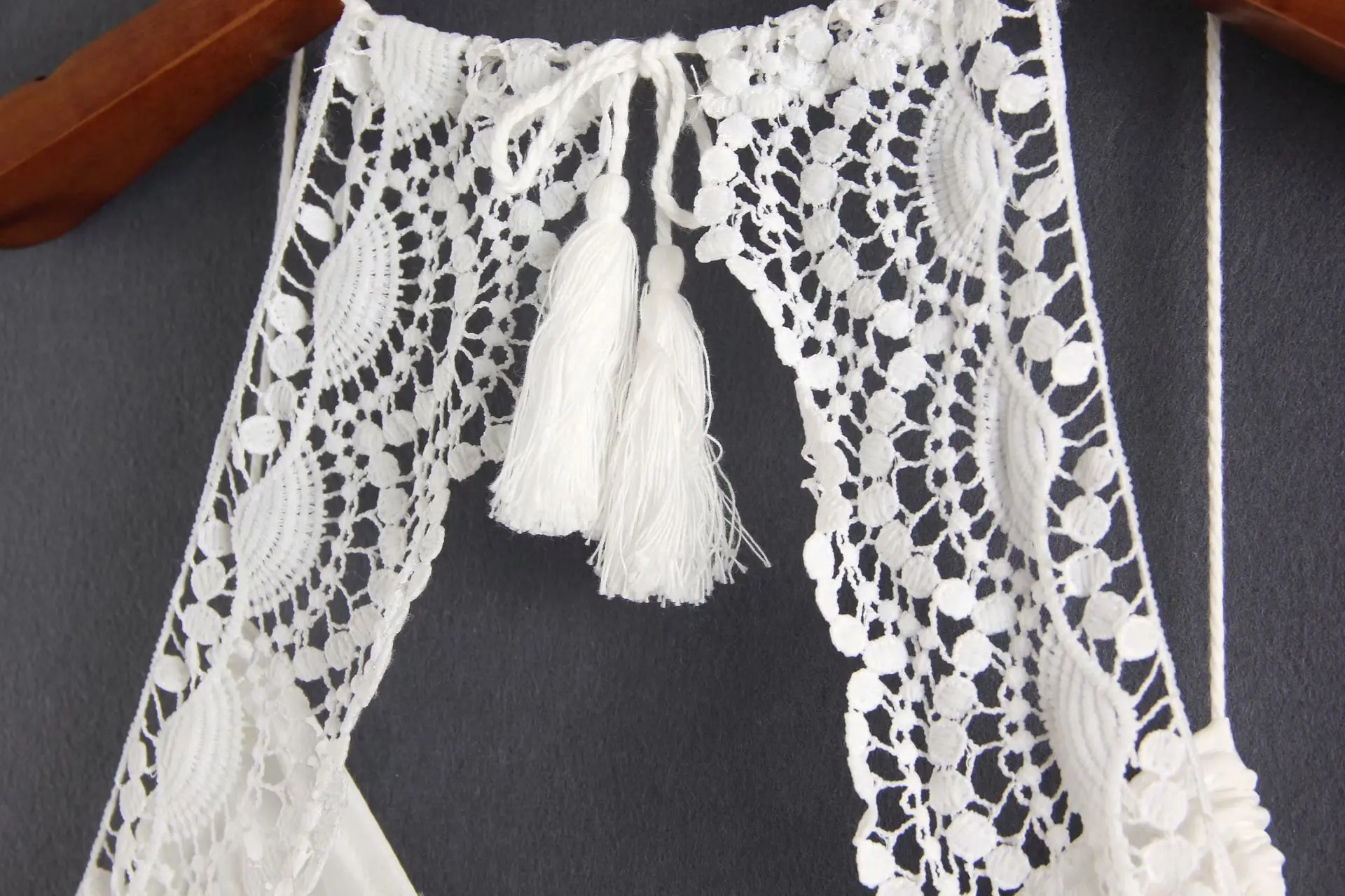 

Bohemian Beach Dresses Maxi Long Women Sexy Backless Lace Patchwork Hollow Out Dress Summer Solid Strap Tassel V-neck Vestidos