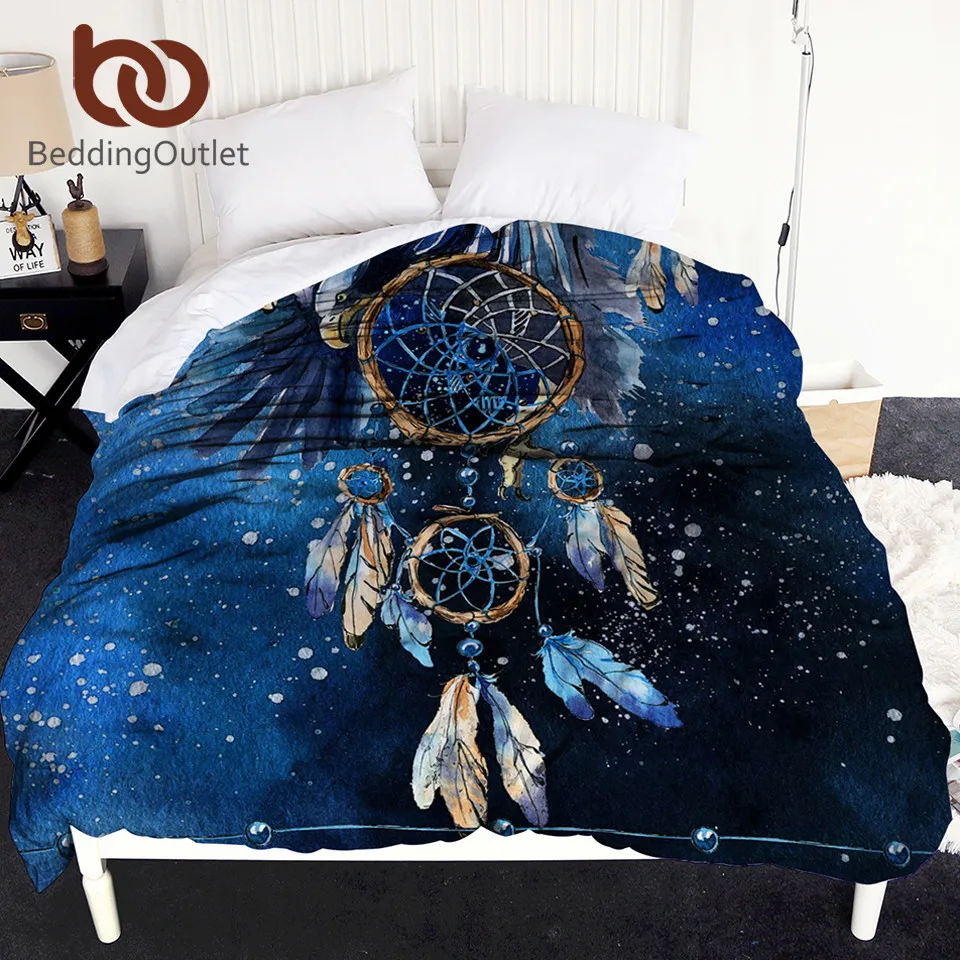 

BeddingOutlet Dreamcatcher Duvet Cover Feather Printed Quilt Cover Boho Bedding 1-Piece Bald Eagle Blue housse de couette