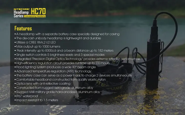 NITECORE HC70 головной светильник CREE XM-L2 U2 светодиодный Макс 1000ЛМ дальность луча 182 м головной светильник наружный налобный фонарь+ батарея+ зарядное устройство i2