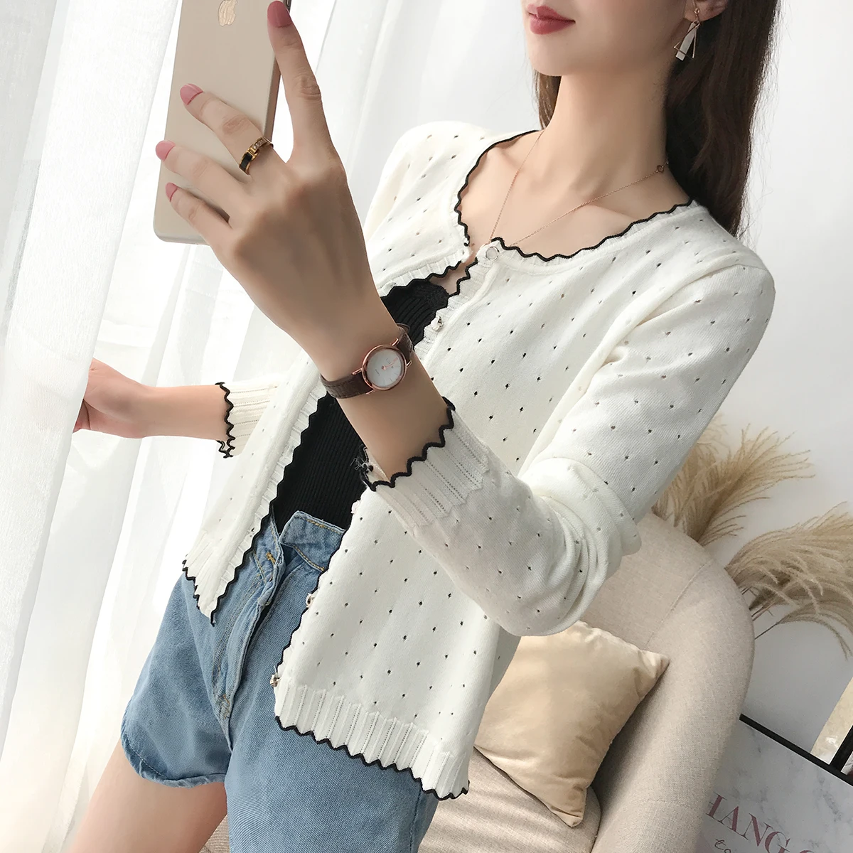 white 9254 короткий вязаный кардиган с шалью и тонким свитером, 9 рядов и 2 ряда на 31-2 пола - Цвет: white