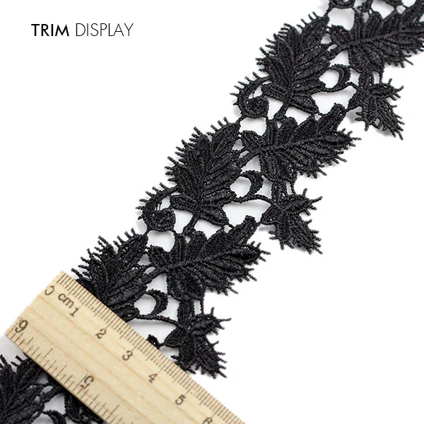Вышитый черный лист кружевной ткани Отделка ленты аппликация мотив Скрапбукинг