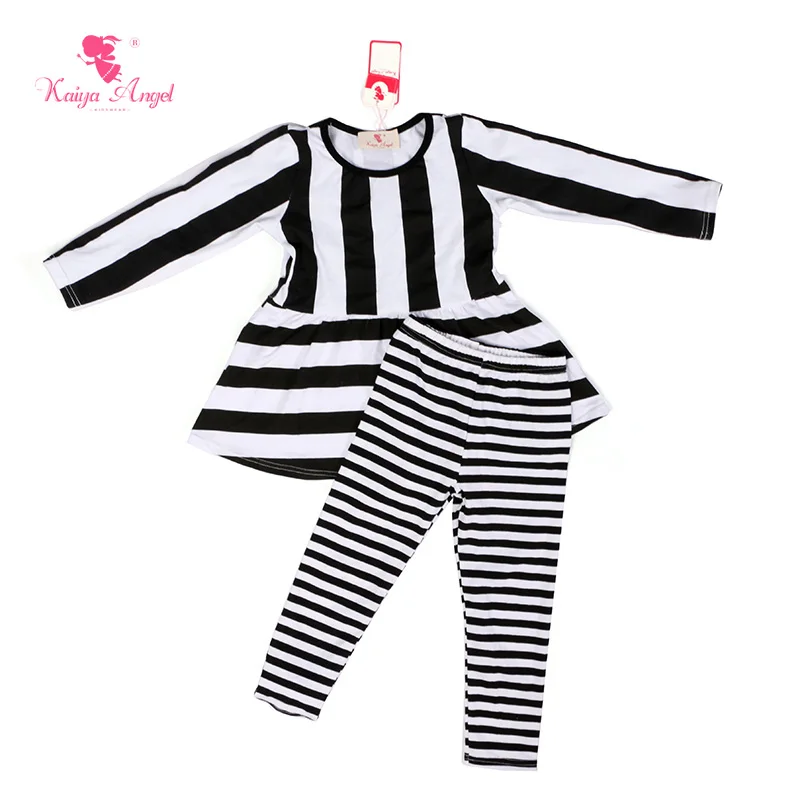 

Kaiya Angel Baby Girl Clothes 2017 Fall Winter Girls Clothing Sets Black White Stripe Shirt Leggings Clothes Set Girl 1-8T