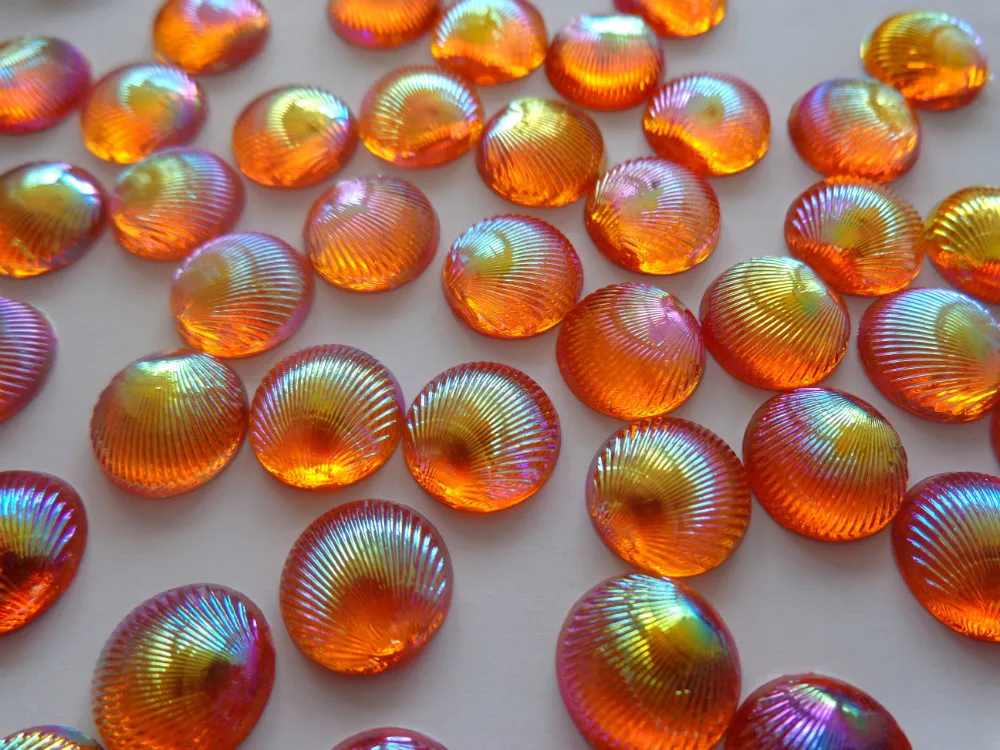 Стразы с круглым узором в виде ракушки 10 мм оранжевый цвет AB без отверстий