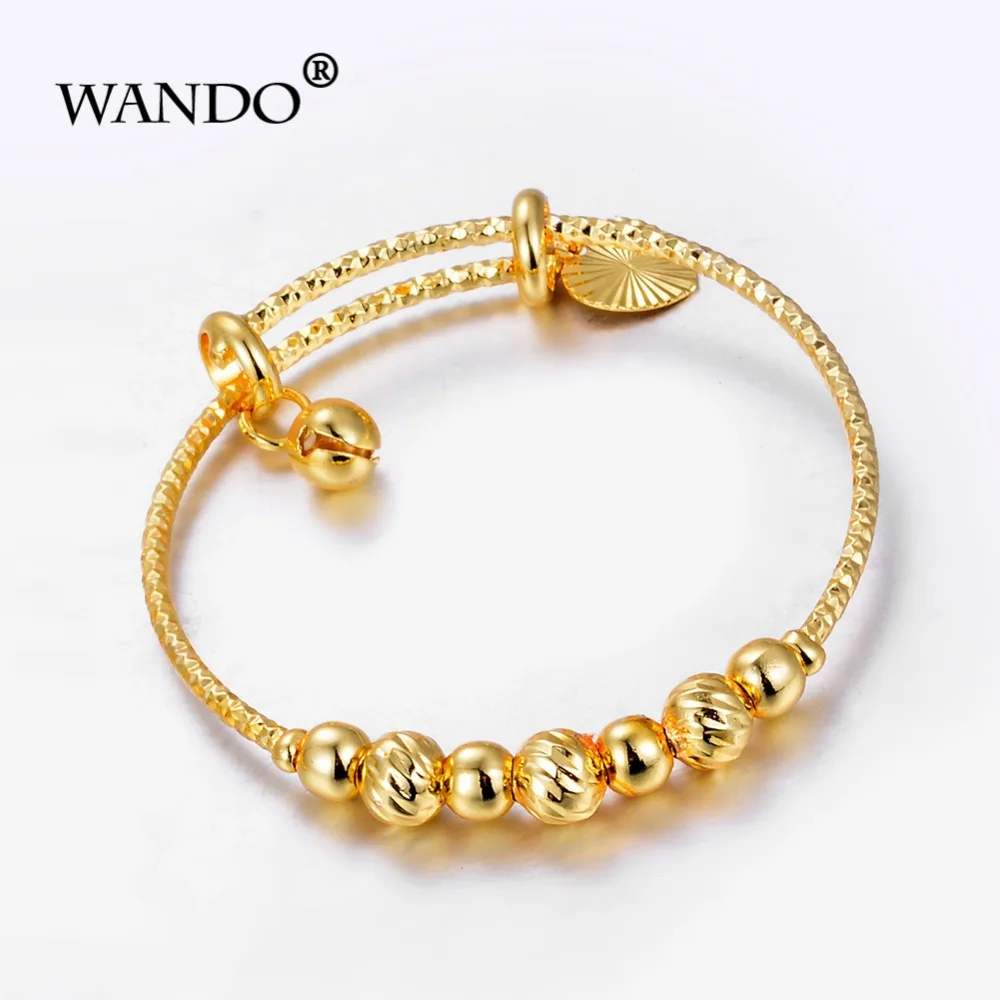 

WANDO Trendy Children's bracelet Small Bangles&Bracelet Round Gold Color Charm Beads Baby Bracelet bangle Jewelry ChristmasGift