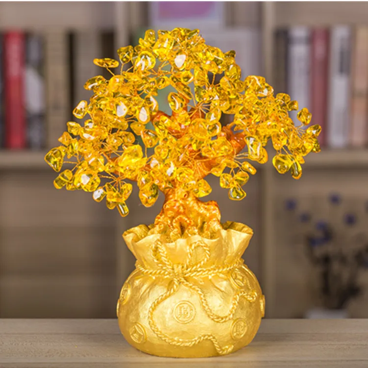 Счастливое дерево богатство милый цитрин желтый кристалл драгоценный камень