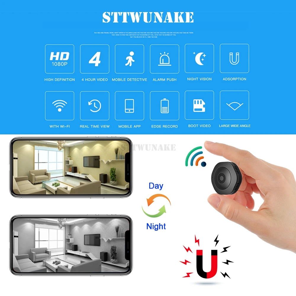 STTWUNAKE мини IP камера 1080P HD wifi micro cam беспроводная домашняя маленькая скрытый