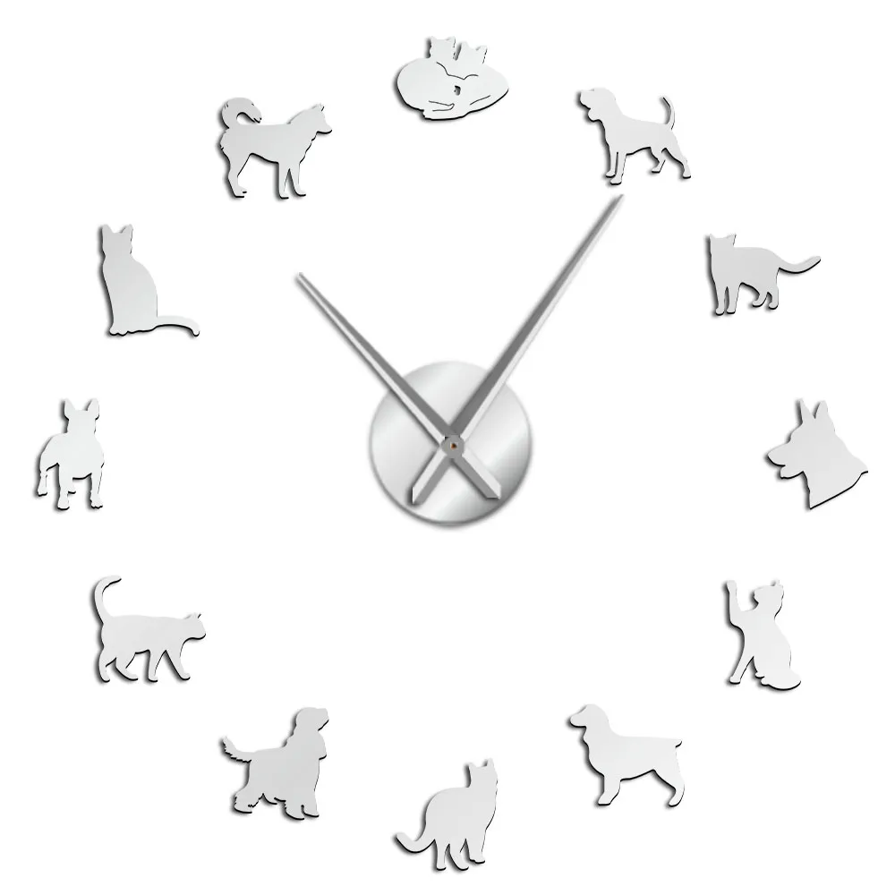 DIY-252 Lovely Dog and Cat DIY Giant Wall Clock Home Decor Wall Art Clock Veterinary Frameless Large Wall Watch Animal Lovers Vet Gifts - Цвет: DIY-252