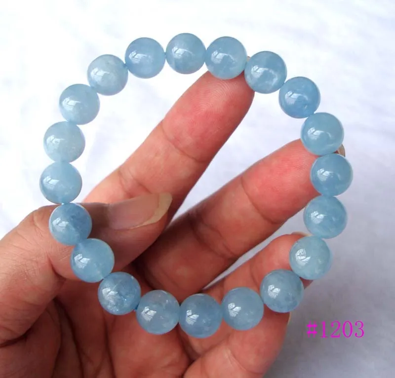 Бесплатная доставка Натуральный аквамарин 10 мм круглые бусины браслет Женские