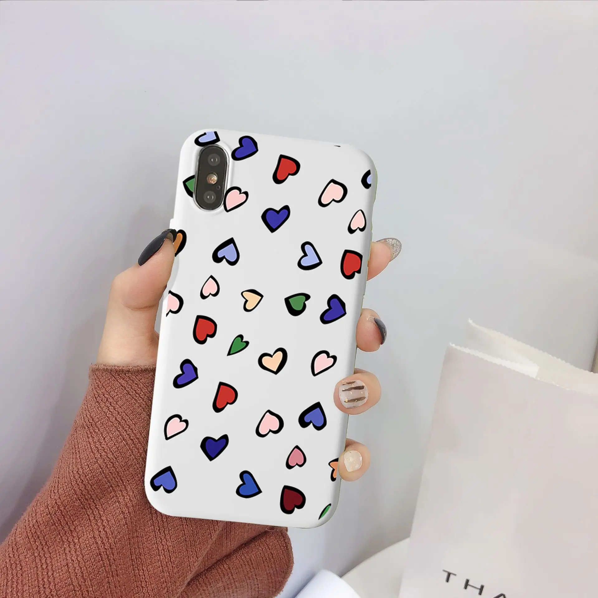 Разноцветное сердце любовь чехлы для телефонов чехол Iphone 6 S 7 8 Plus XS Max XR X мягкий