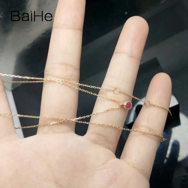 BAIHE Solid из 18-ти кратного желтого золота(AU750) 0.14ct Certified круглая огранка натуральная кожа с натуральным Рубином, украшения для помолвки ожерелья