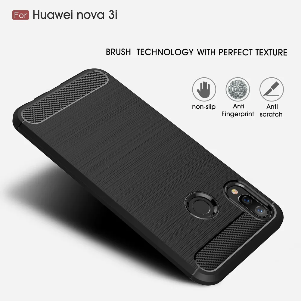 Прочный защитный гибкий Корпус из ТПУ углеродного волокна для huawei P Smart Plus чехол