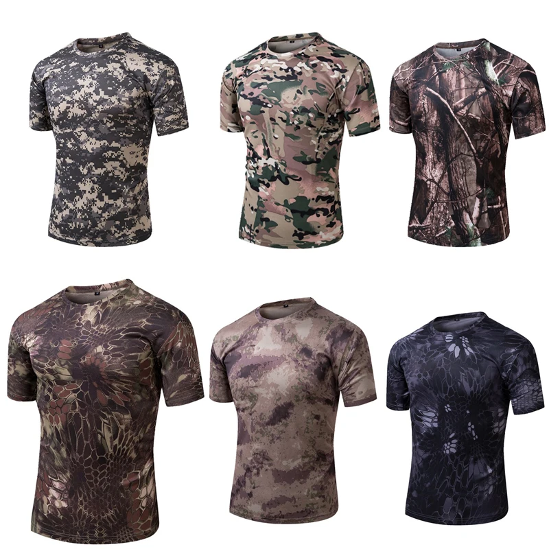 

New Summer Outdoor Bionic Camo Top Tatico Short Sleeve Combat Quick Dry Tee Fbi Swat 7 Color Field Hunting Training T Shirt