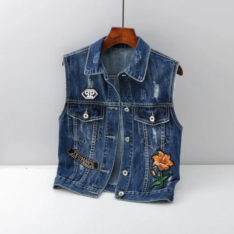 Autumn women denim vest 2018 intage embroidery short waistcoat large size New sleeveless jacket Korean ladies jeans | Женская одежда