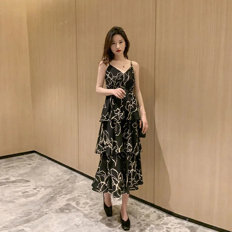 Женское шифоновое платье средней длины с принтом в Корейском стиле элегантное