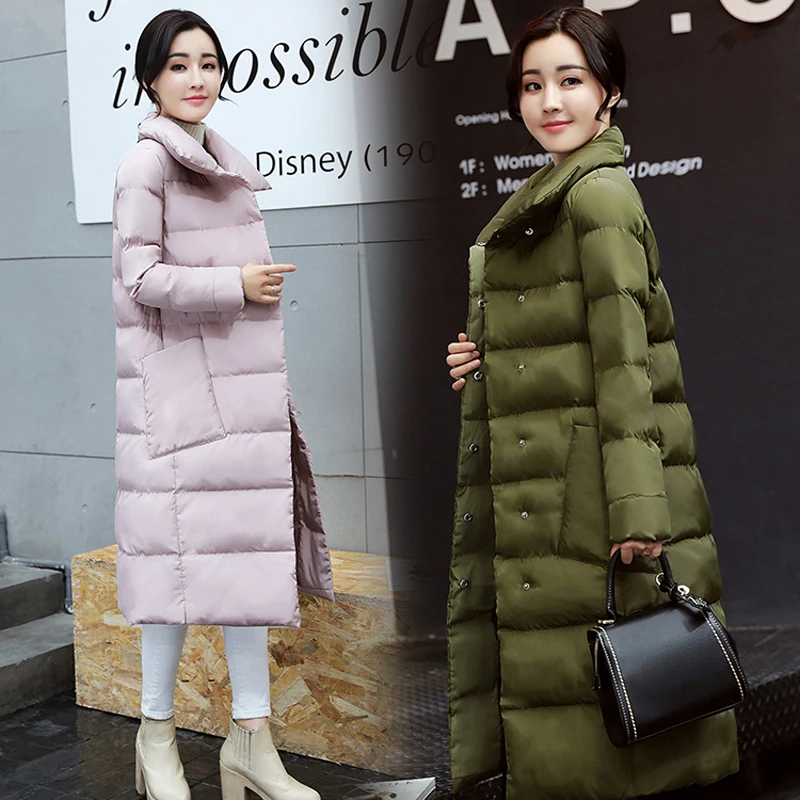 Женская зимняя куртка длинная с воротником стойкой из хлопка для отдыха YZ364|long women