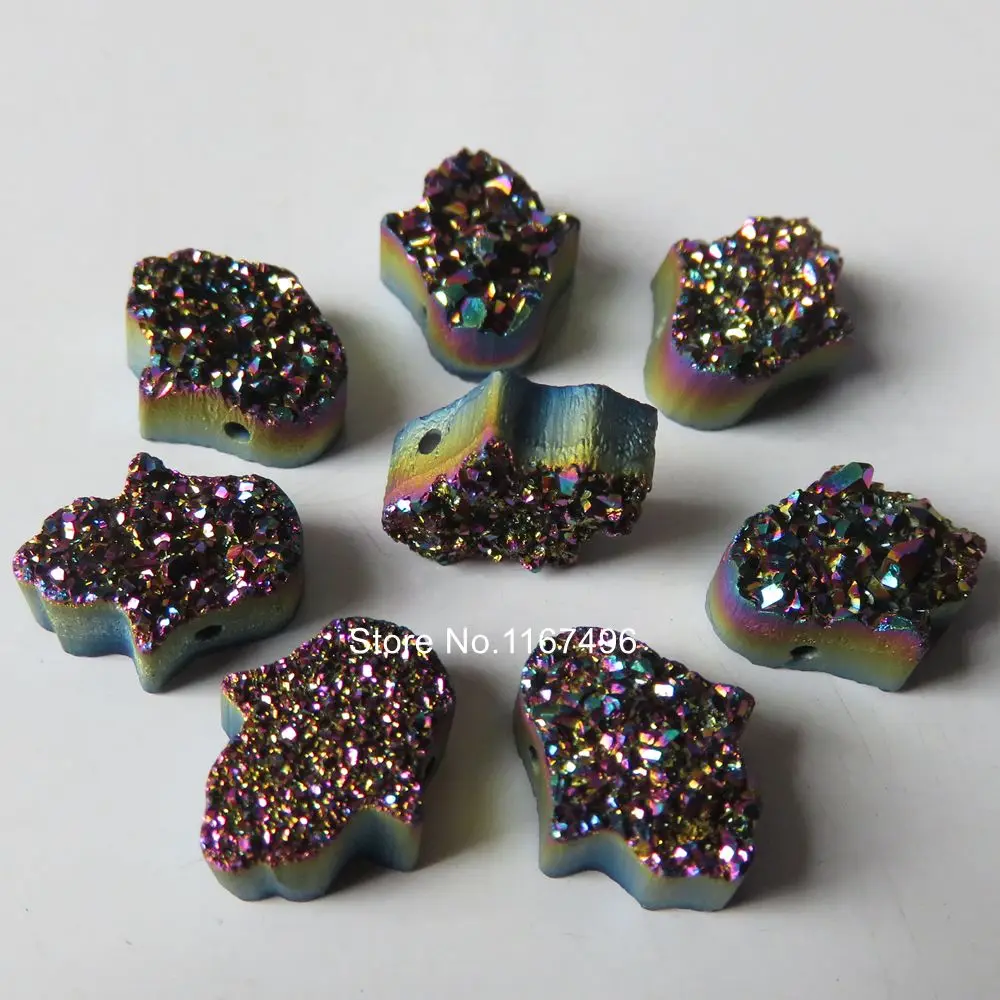 100pcs/lot 11x13mm Rainbow Red Color Hamsa Druzy Stone Natural Crystal for DIY Jewelry | Украшения и аксессуары