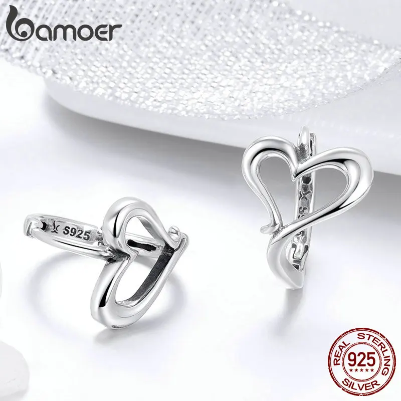 BAMOER, классические, настоящие 925 пробы, серебряные, романтические, сердце, любовь, форма, серьги-кольца для женщин, модные серьги, ювелирное изделие, SCE447