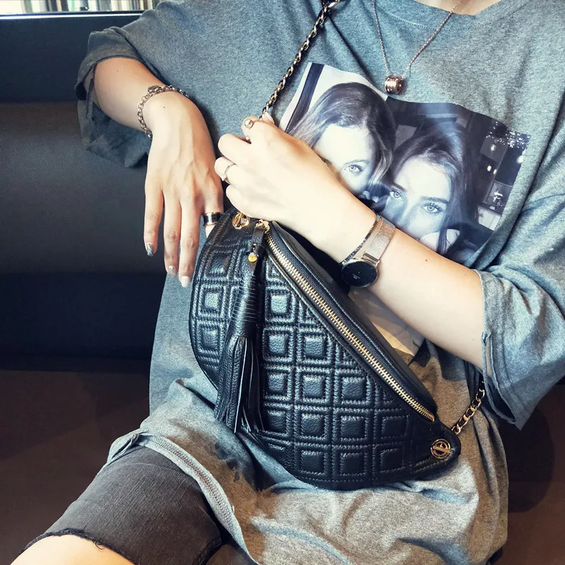 Fashion Tassel Waist Packs Genuine Leather Crossbody Bags For Women Chest Bag Luxury Handbags Women Bags Designer Ladies Purse