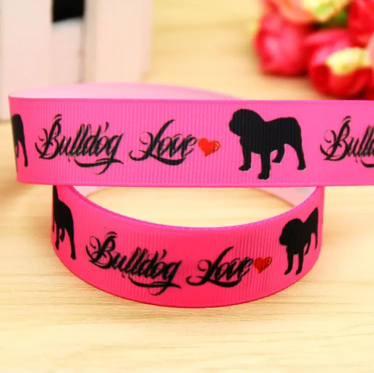 

7/8inch Free Shipping Bulldog Printed Grosgrain Ribbon Hairbow Headwear Party Decoration Diy Wholesale OEM 22mm P5897