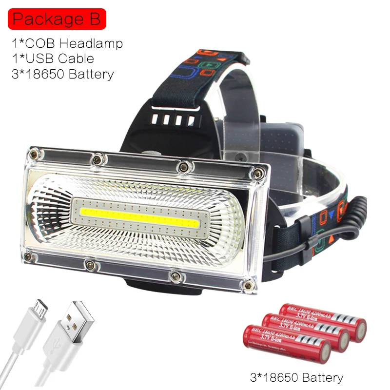 with battery Высокая Мощность COB светодиодный головной светильник USB Перезаряжаемые фара красно-белый и синий светильник с 3 режимами налобный фонарь Водонепроницаемый Охота светильник Инж - Испускаемый цвет: with battery